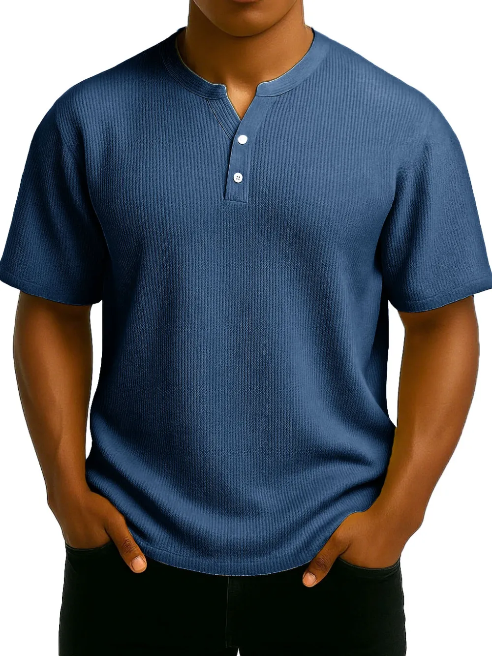 Men's Daily Casual Wrinkled Fabric Wide Short Sleeve Henley Shirt