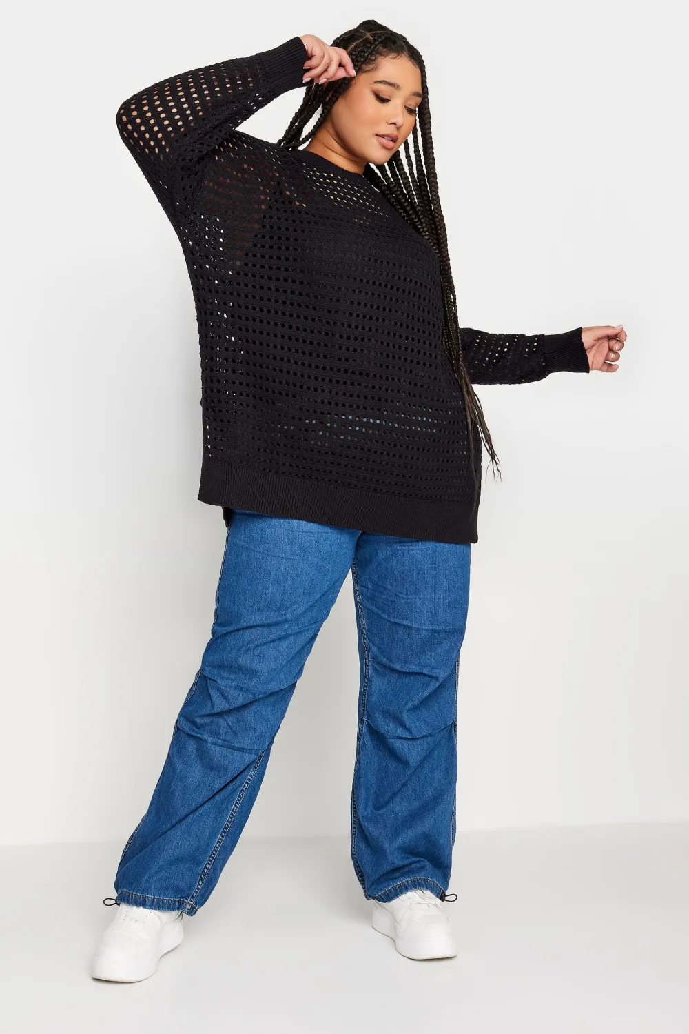 YOURS Curve Black Side Split Crochet Jumper