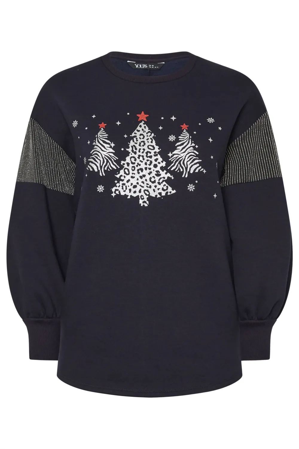 YOURS Curve Grey Metallic Christmas Tree Sweatshirt