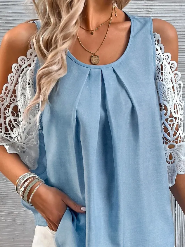 Casual Crew Neck Lace Shirt