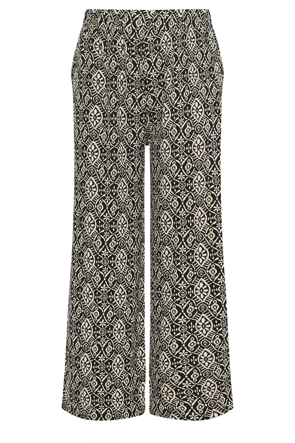 YOURS Curve Blue Abstract Print Textured Wide Leg Trousers