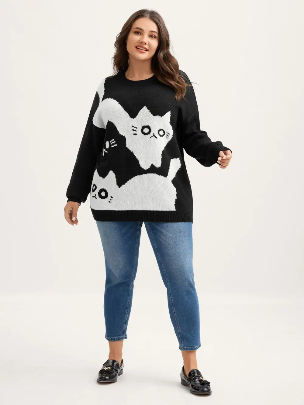 Monochrome Cats Crewneck Pullover