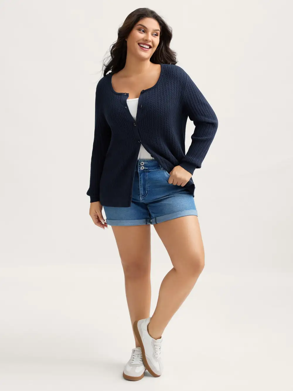 Supersoft Cable Knit Button Solid Cardigan