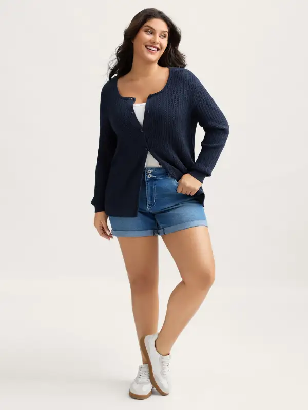 Supersoft Cable Knit Button Solid Cardigan