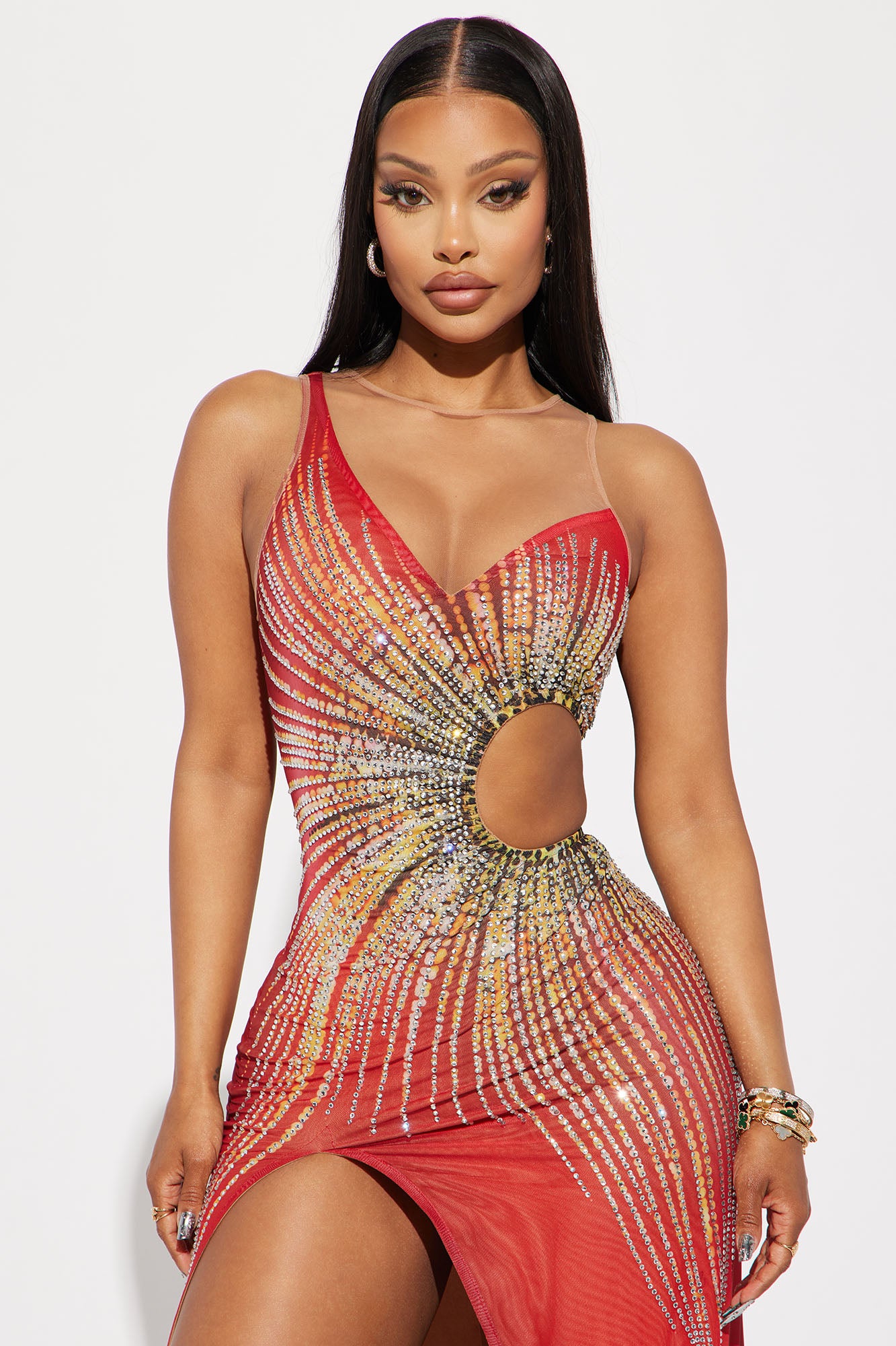 Hardy Embellished Gown - Red/combo