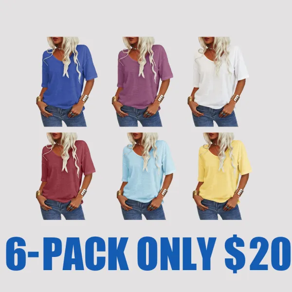 Women’s V-Neck Cotton T-Shirt – Solid Color, Lightweight Half Sleeve Casual Top for Summer & Fall