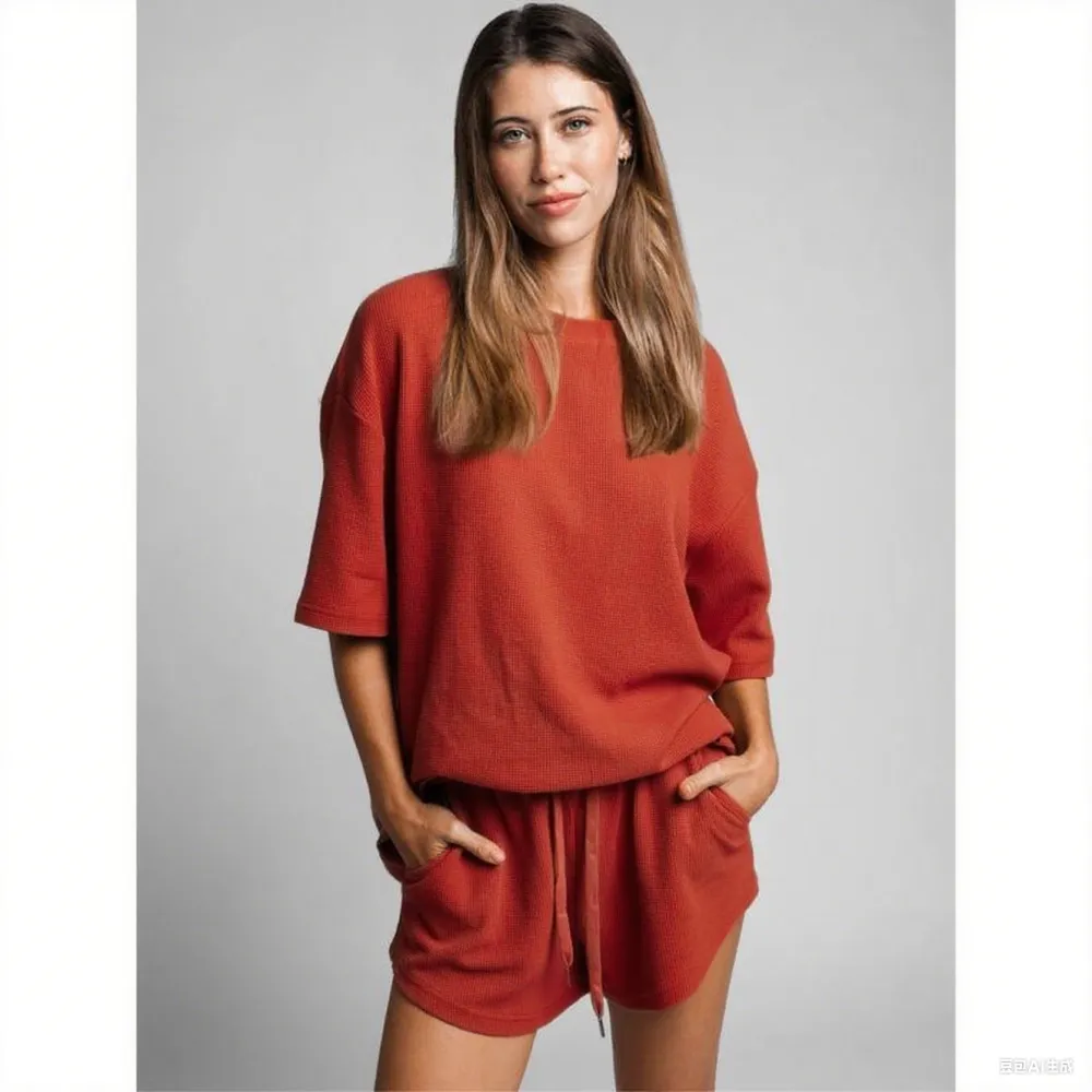 Women's Waffle Knit Lounge Shorts – Soft High Waist Casual Sleep Shorts with Drawstring for Home & Daily Wear