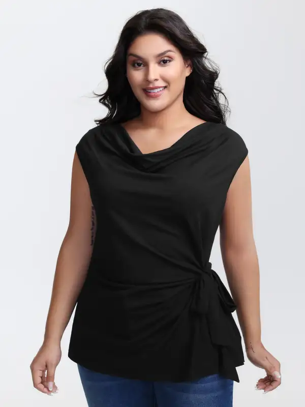 Cowl Neckline Knotted Knit Tank Top