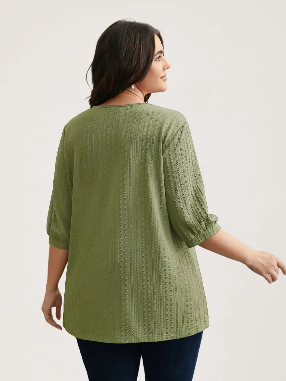 Plain Knit Texture Gathered Top