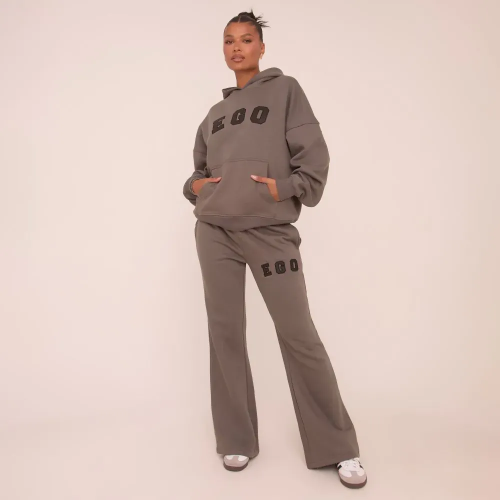Oversized Ego Graphic Slogan Print Hoodie In Charcoal Grey