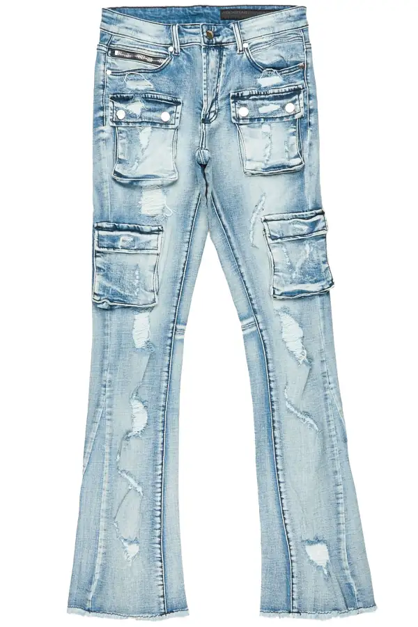 Zaid Blue Stacked Flare Jean