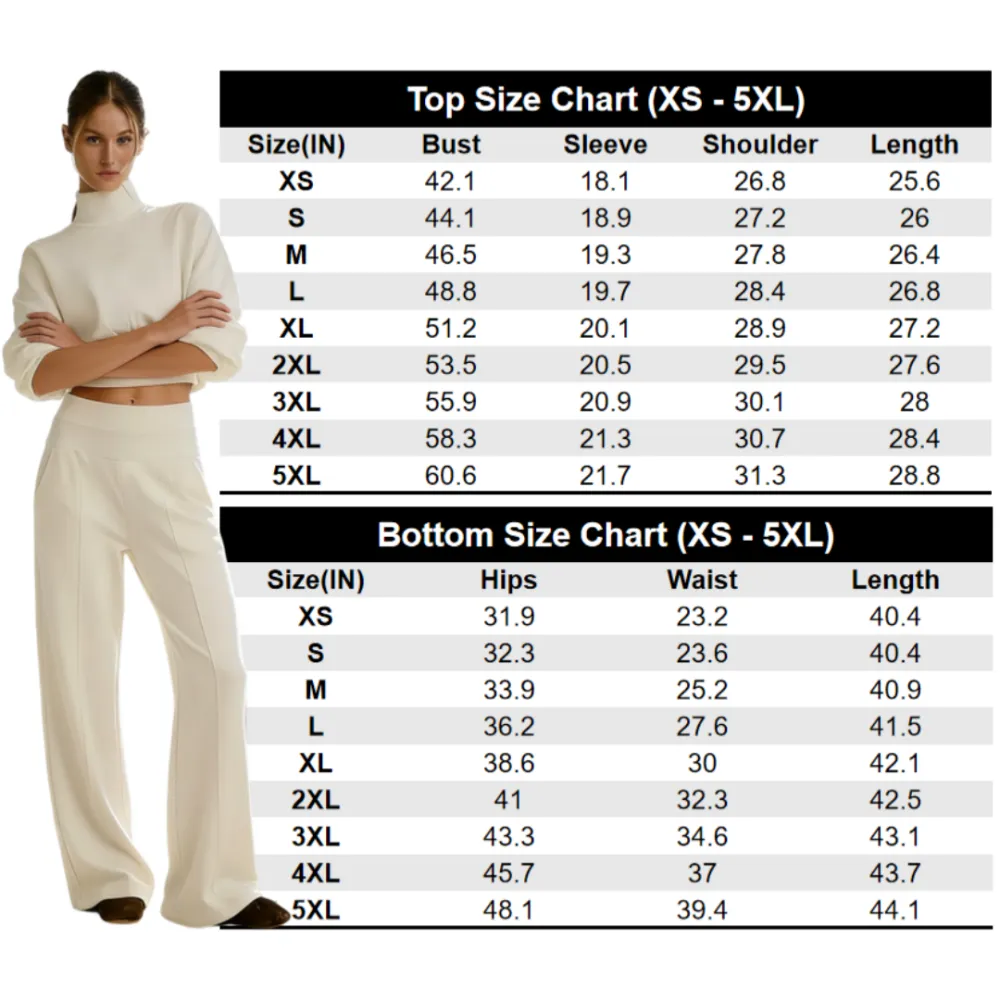 Turtleneck Puff-Sleeve Crop Top & Wide-Leg Pants Set