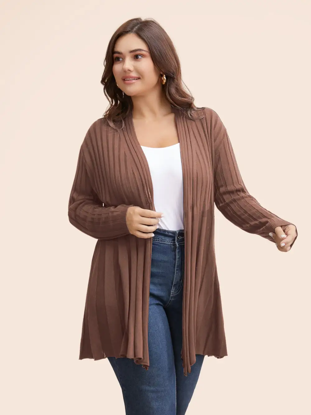 Plain Textured Kimono Collar Cardigan