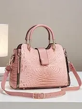 Women's Croc-Embossed Top-Handle Satchel – Structured Medium Tote Handbag with Detachable Crossbody Strap, Zip Accents & Gold Hardware for Work, Office, Travel & Everyday