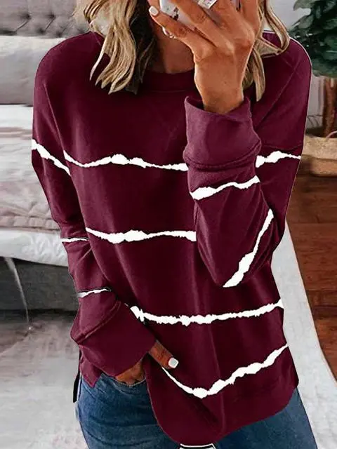 Tie-dye Stripes Print Long Sleeve Tops