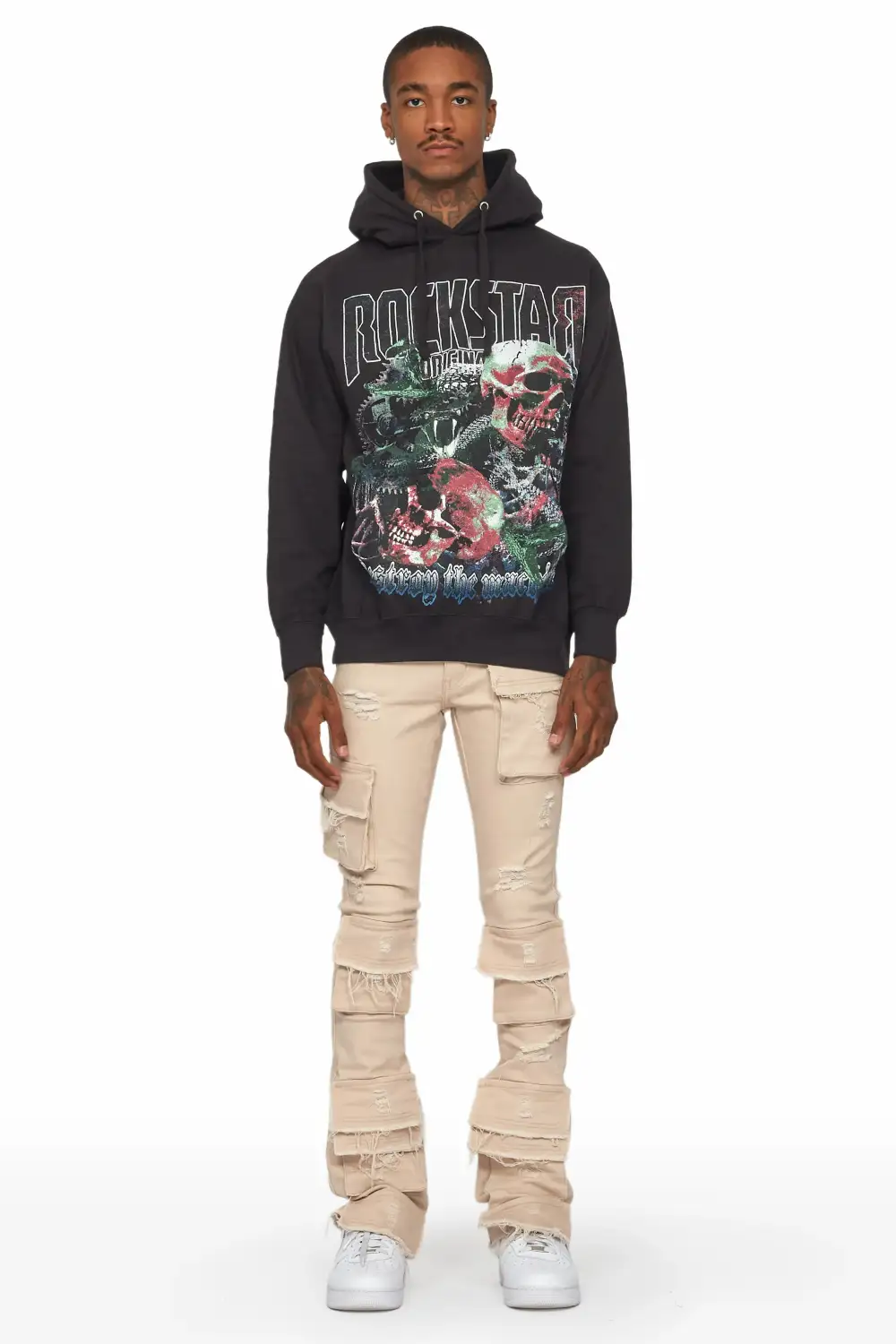 Zander Beige Stacked Flare Cargo Jean