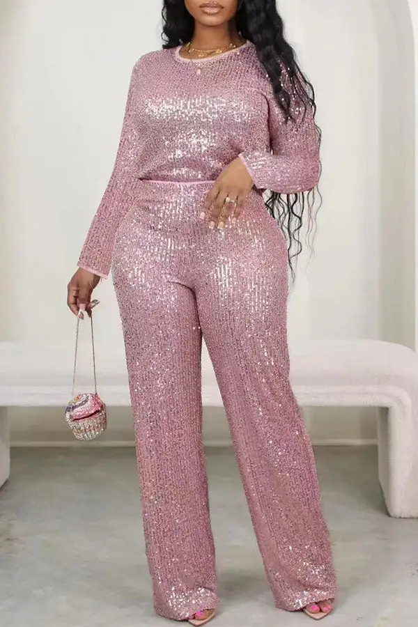 Sequin Round-Neck Pant Set