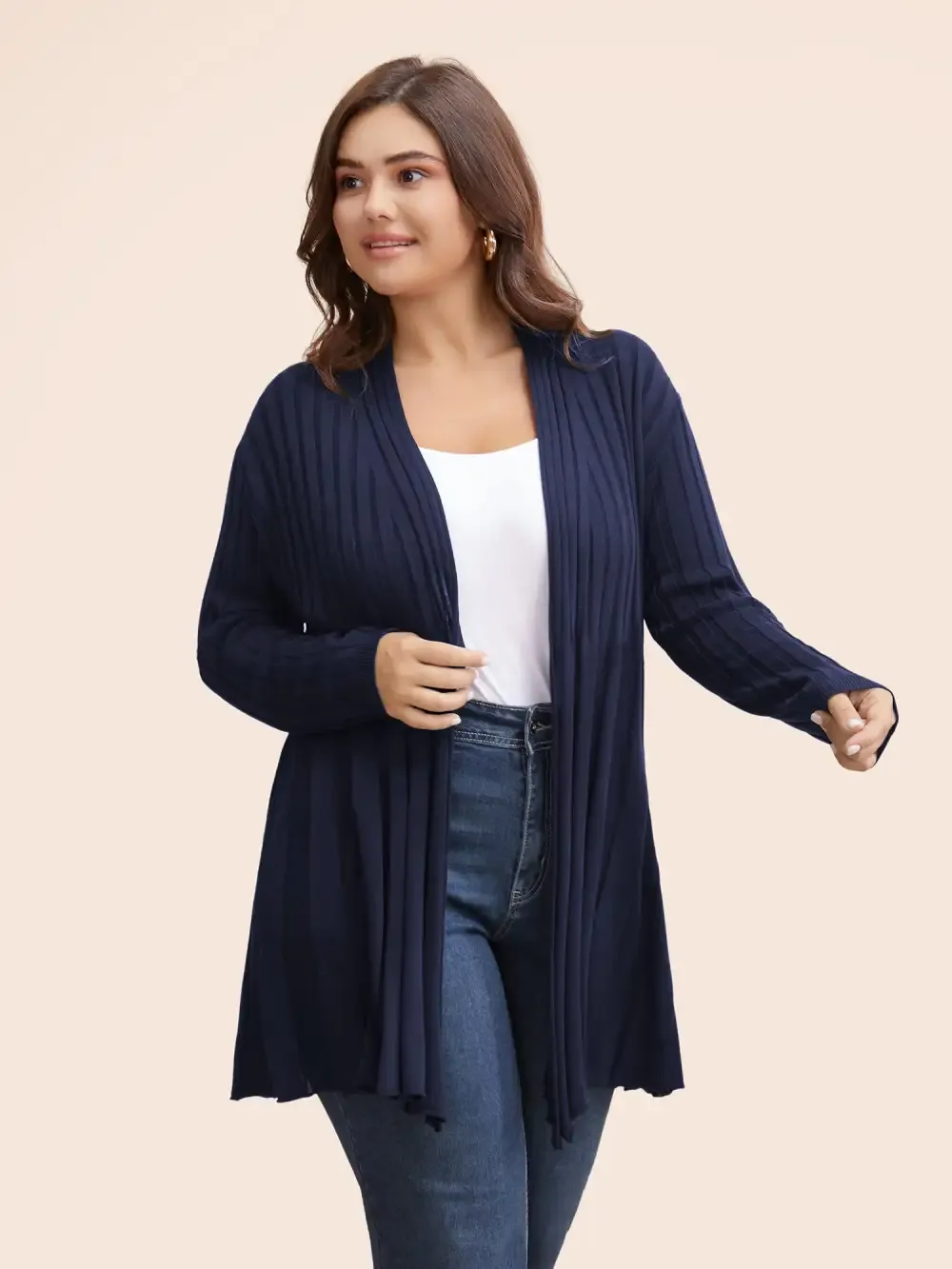 Plain Textured Kimono Collar Cardigan