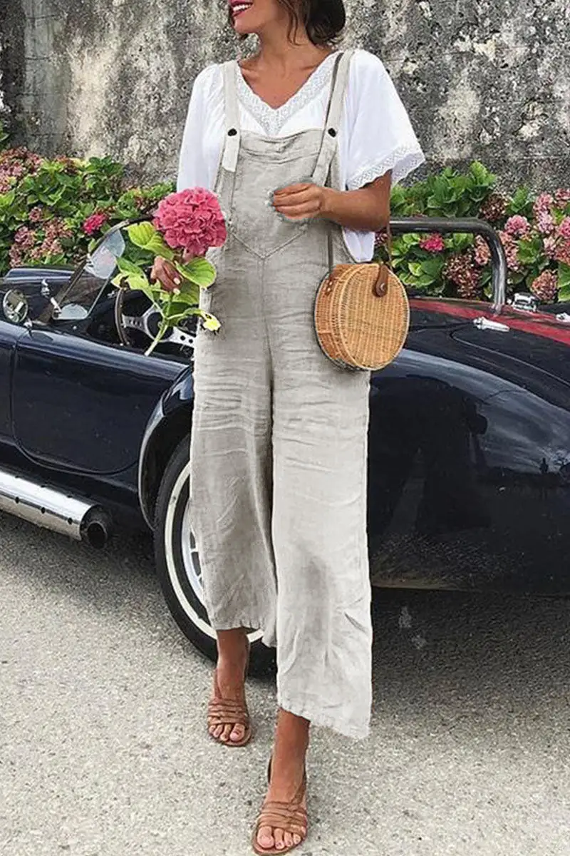 Fashion Street Solid Spaghetti Strap Loose Jumpsuits(7 colors)