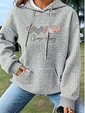 Women's Hoodies Graphic Letter Casual Long Sleeve Hooded Regular Tops Street Dailywear Casual Pocket Print Black White Dark Blue Gray Fall Winter
