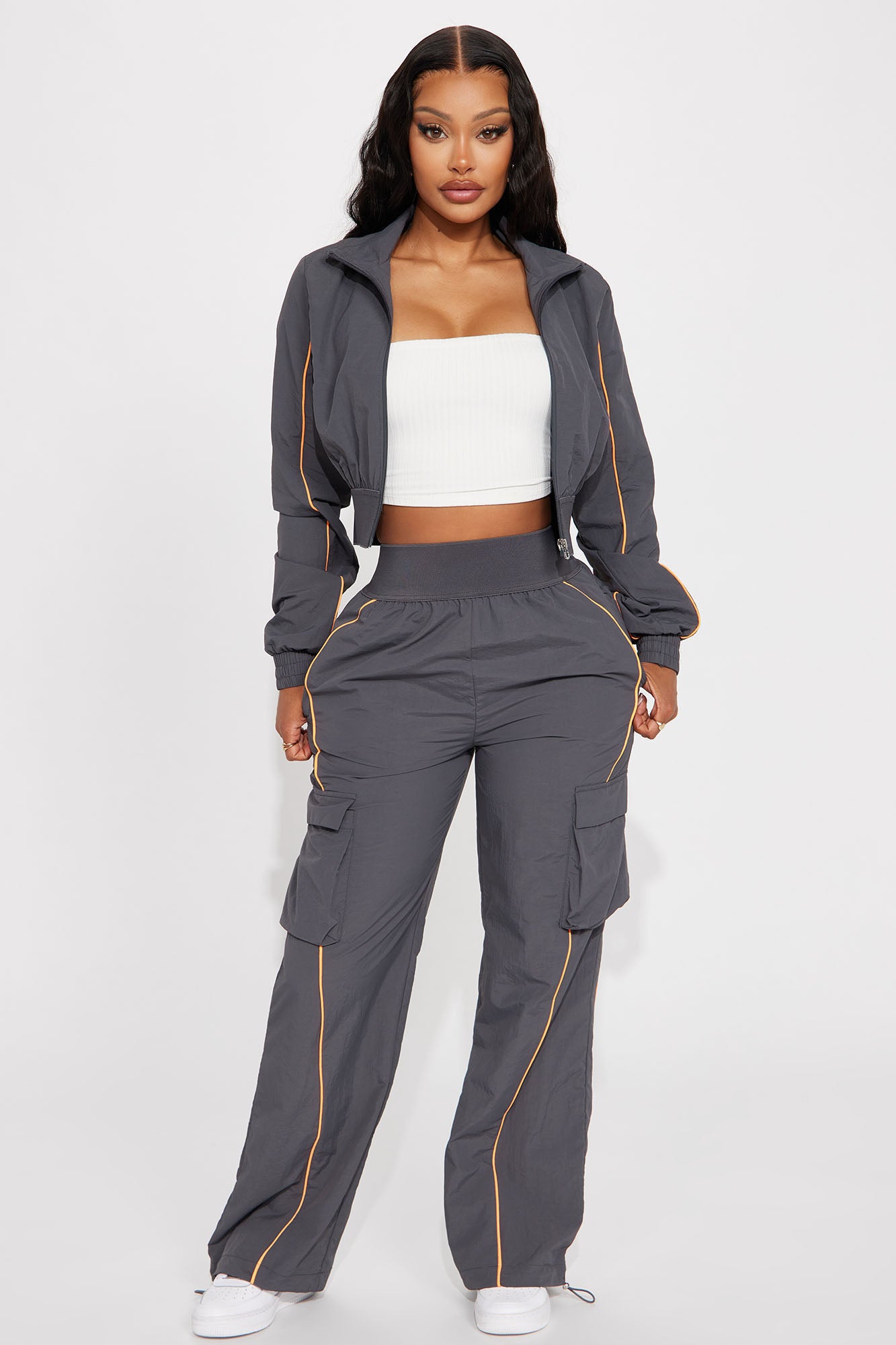 Steal The Moment Windbreaker Pant Set - Charcoal/combo