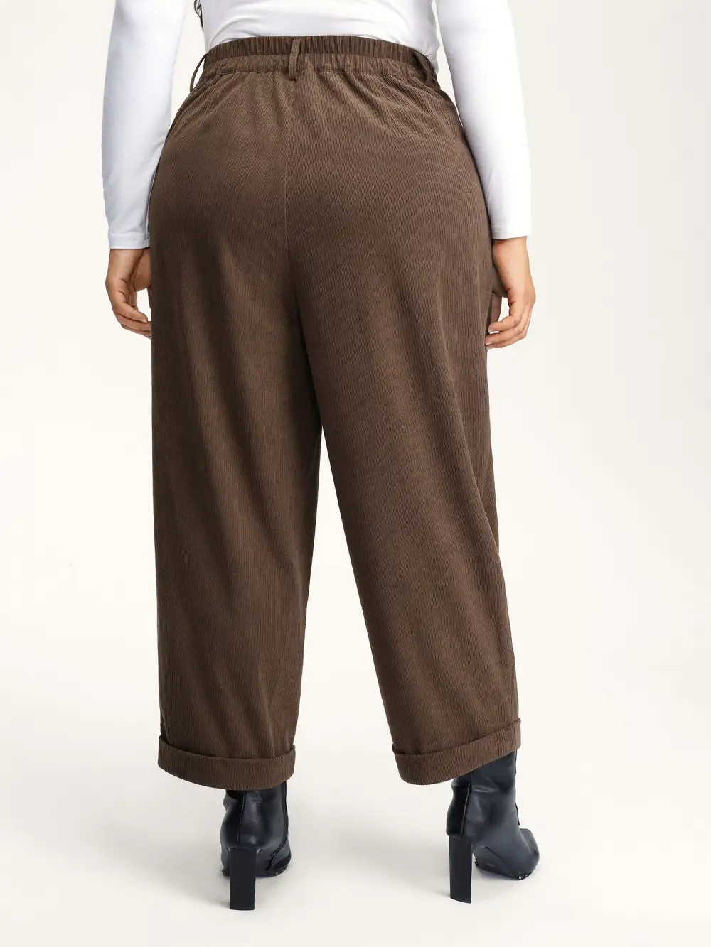 Textured Rolled Cuffs Straight Leg Pants