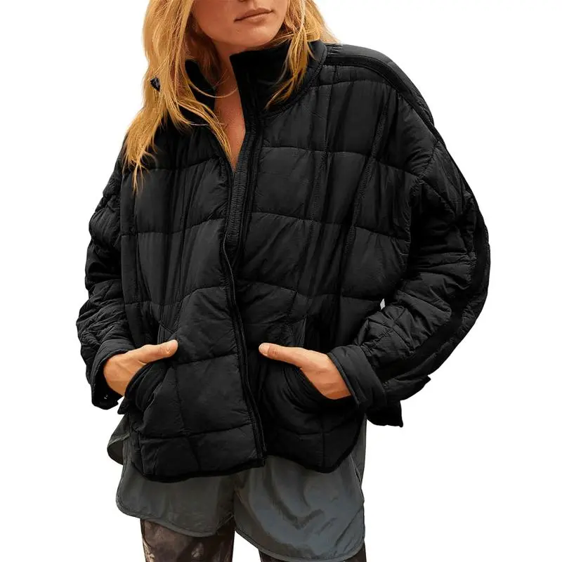 Women's Lightweight Quilted Puffer Jacket – Short Zipper Coat with Pockets