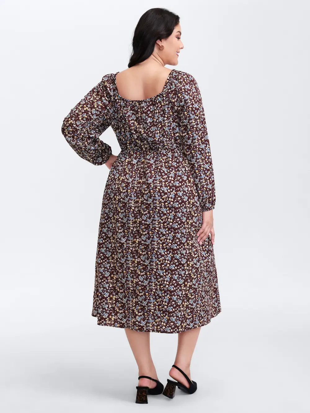 Floral Print Pockets Neckline Tie Maxi Dress