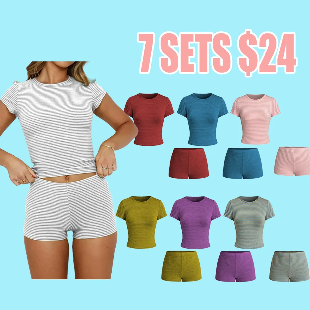 Women's Striped Two-Piece Set – Crop Top & Shorts Summer Outfit