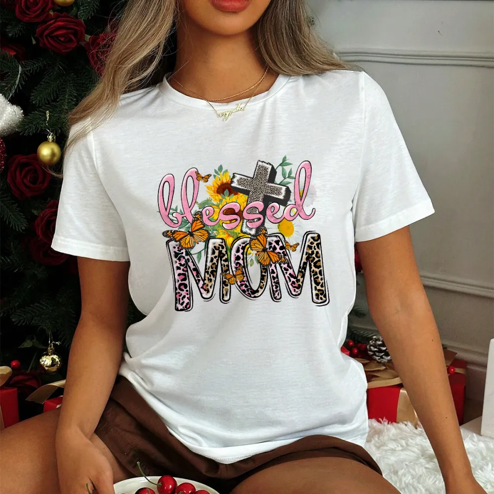 Blessed Mom Printed Round Neck Short Sleeve T-Shirt