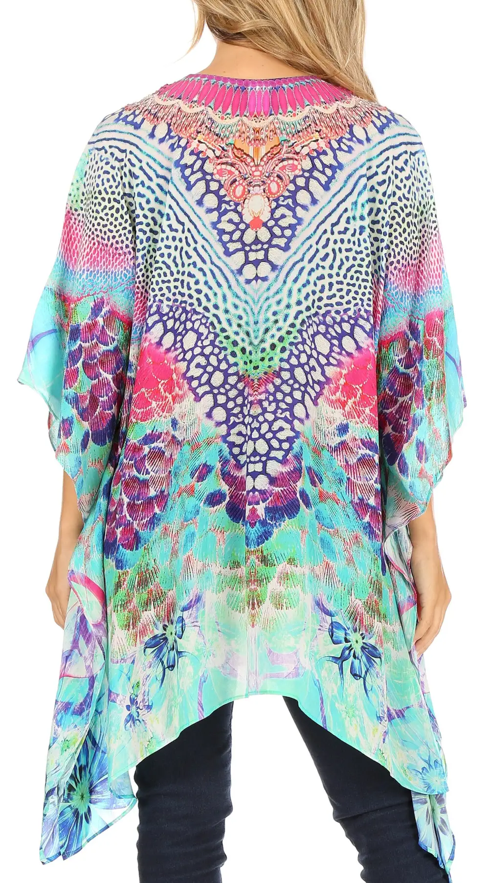 Women's Caftan Poncho Cover up V neck Top Lace up With Rhinestone