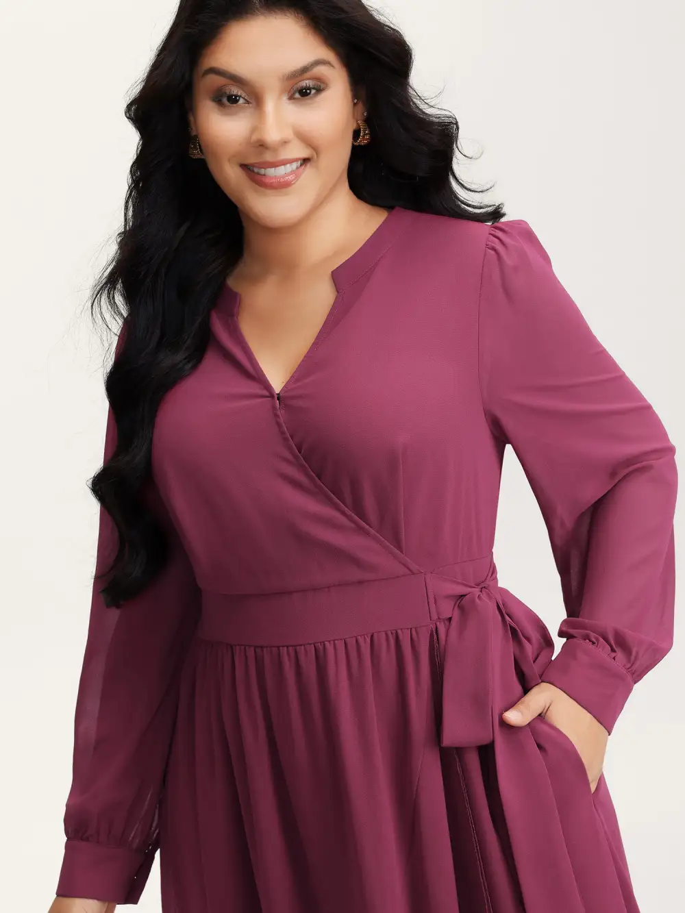 Chiffon Wrap Tie Layered Ruffled Maxi Dress