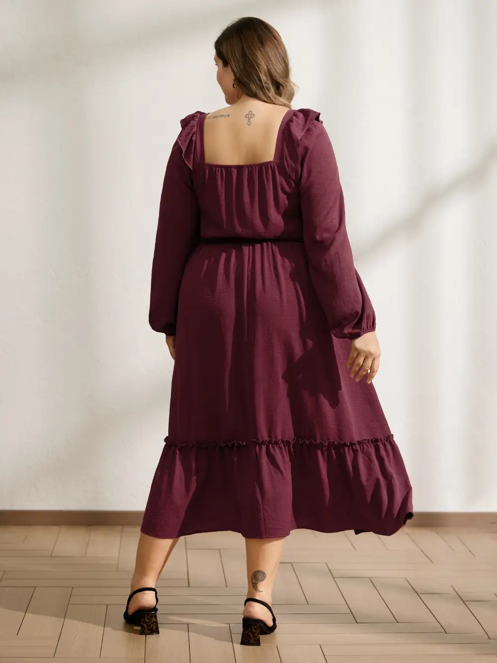 Shirred Bodice Ruffled Tiered Maxi Dress