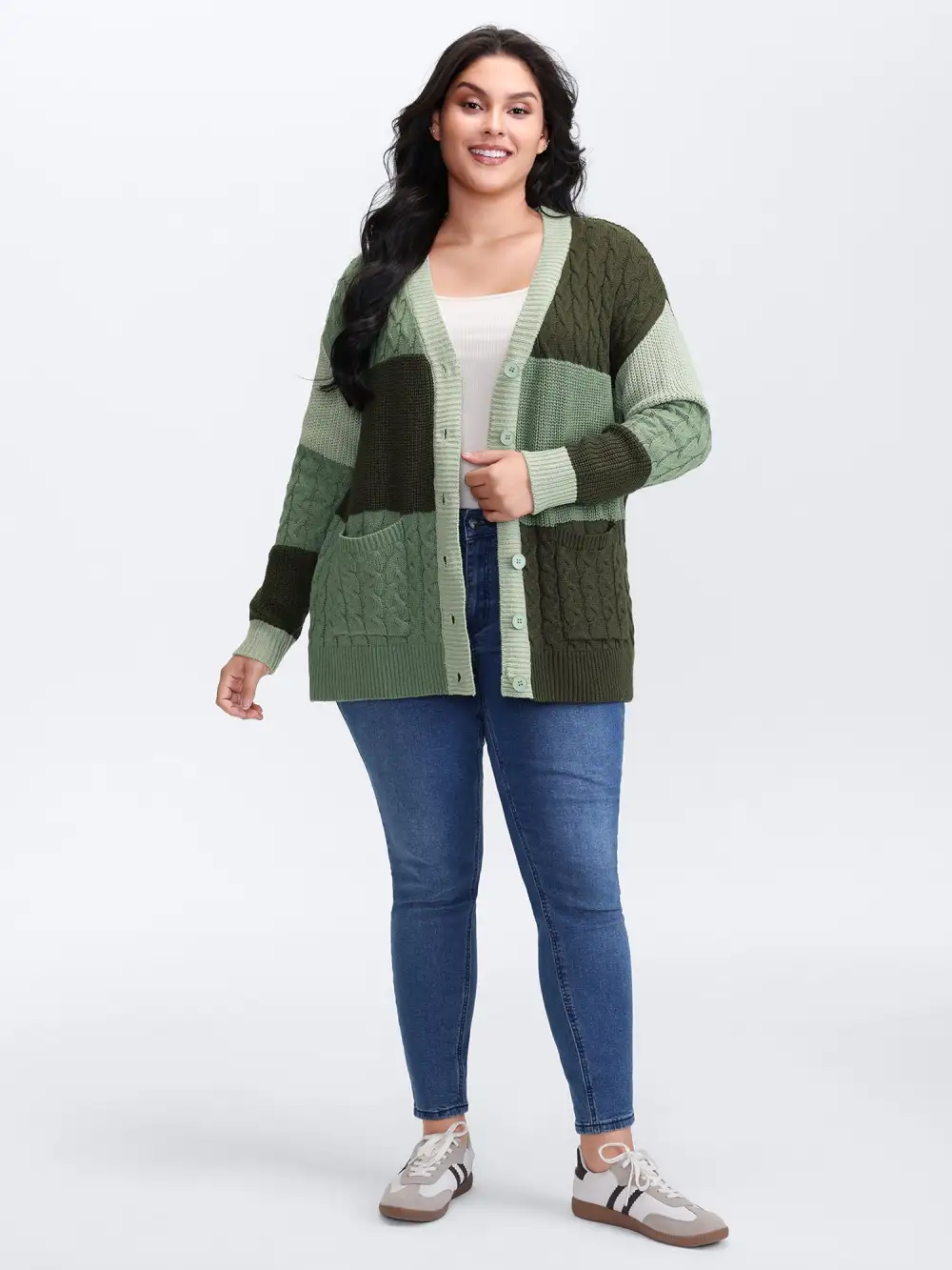 Texture Colorblock Contrast Knit Cardigan