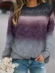 Stylish Ombre Crew Neck Sweater - Trendy Raglan Sleeves & Comfortable Fit - Perfect Casual Womens Clothing for Everyday Wear