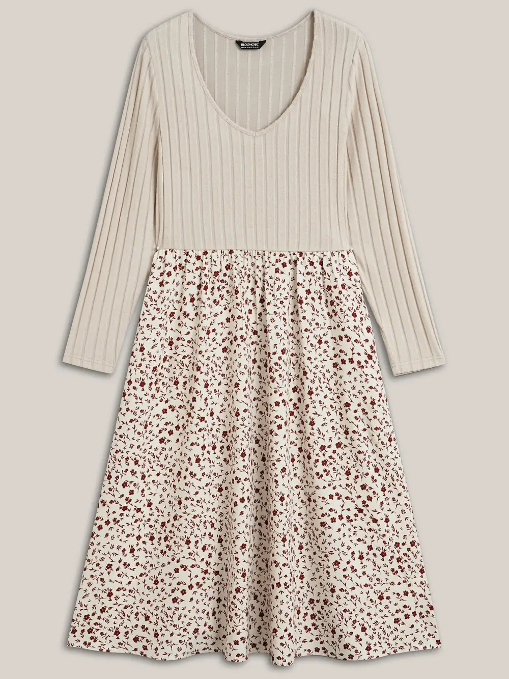 Ditsy Floral Patchwork Texture Midi Dress