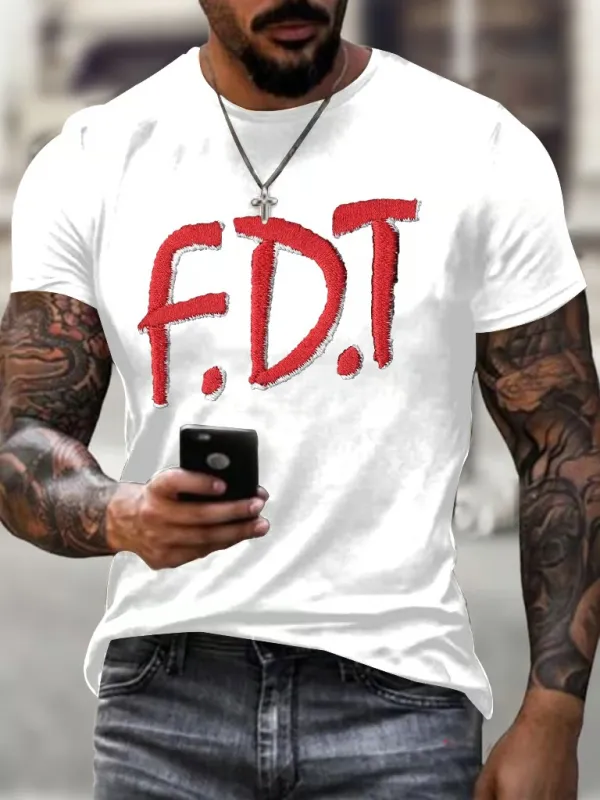 Men'S T-Shirt Men'S Retro FDT Printed Casual Crew Neck T-Shirt