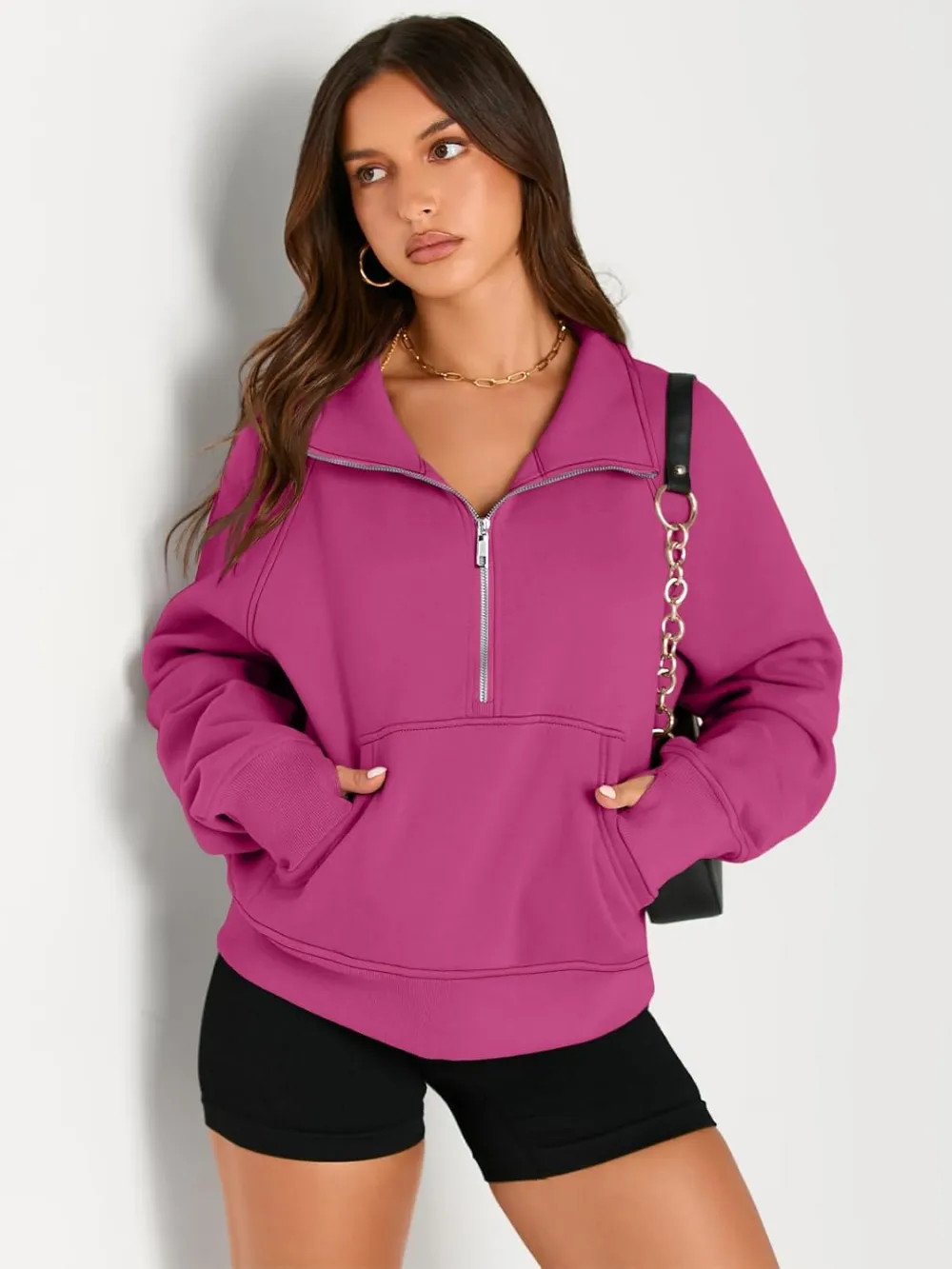Womens Sweatshirts Half Zip Cropped Pullover Fleece Quarter Zipper Hoodies Fall outfits Clothes Thumb Hole