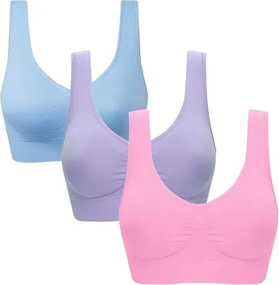Women's 3 Pack Seamless Comfortable Sports Bra with Removable Pads