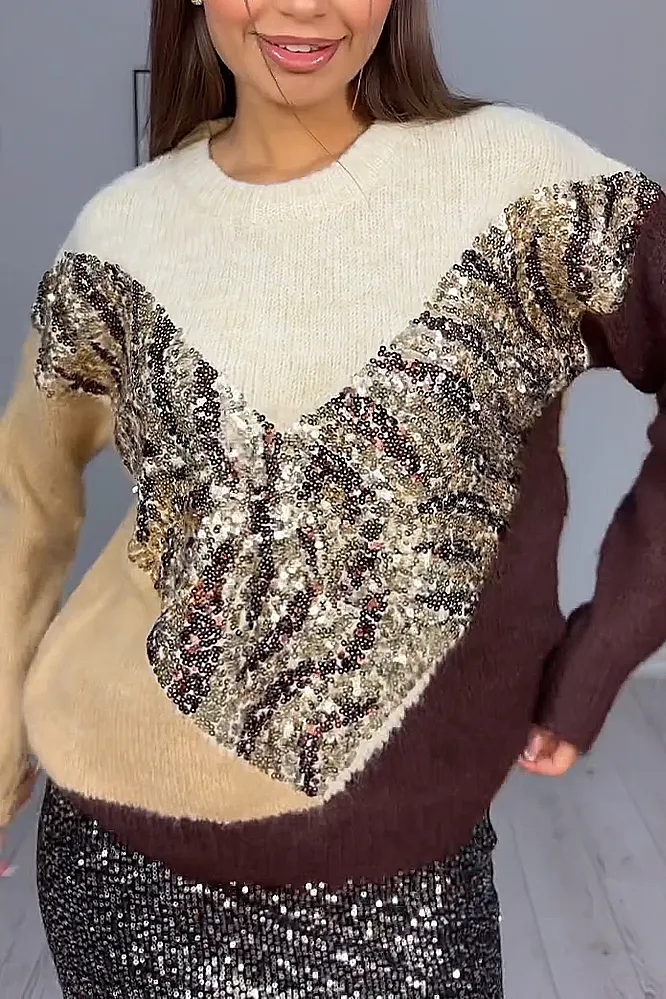 Women's fashion leopard print sequined sweater