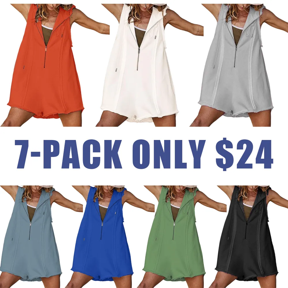 Women's Sleeveless Half-Zip Sports Jumpsuit with Hoodie – Casual & Fitness Wear