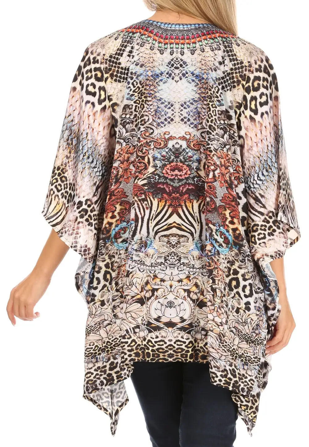 Women's Caftan Poncho Cover up V neck Top Lace up With Rhinestone