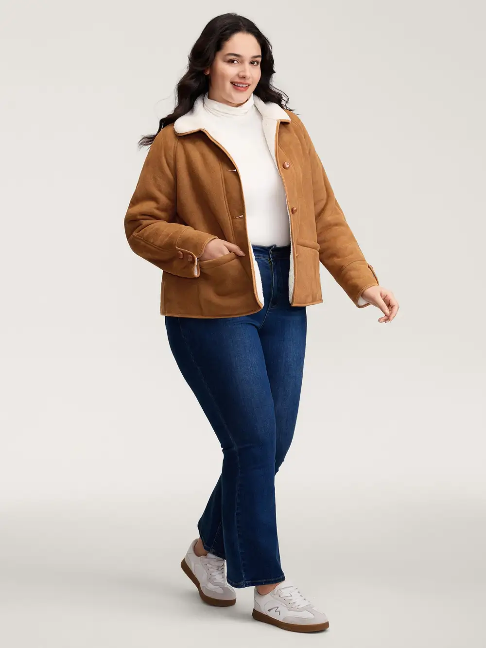 Fluffy Contrast Buttons Quilted Jacket