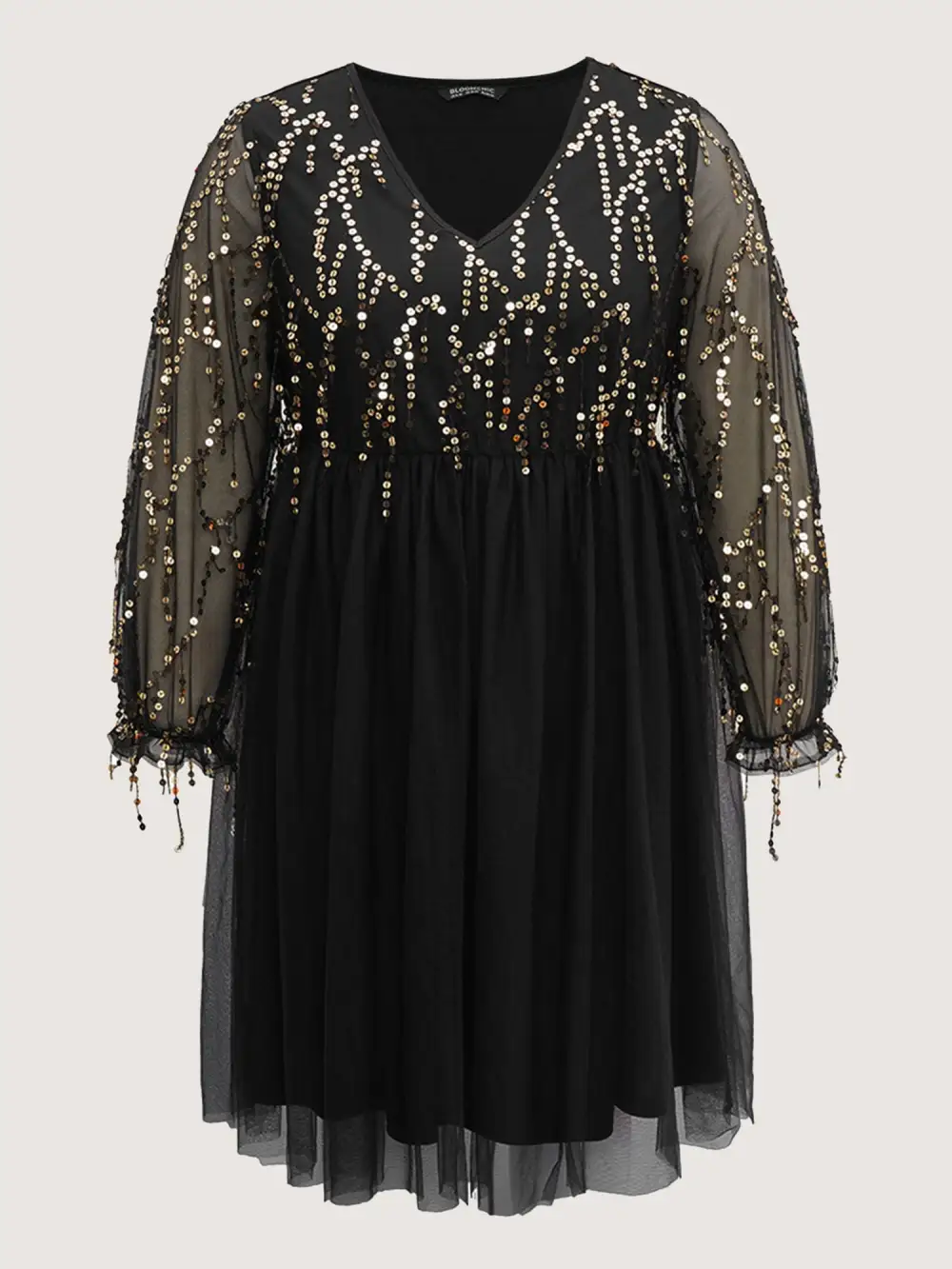 Sequin Mesh Patchwork Tassel Dress