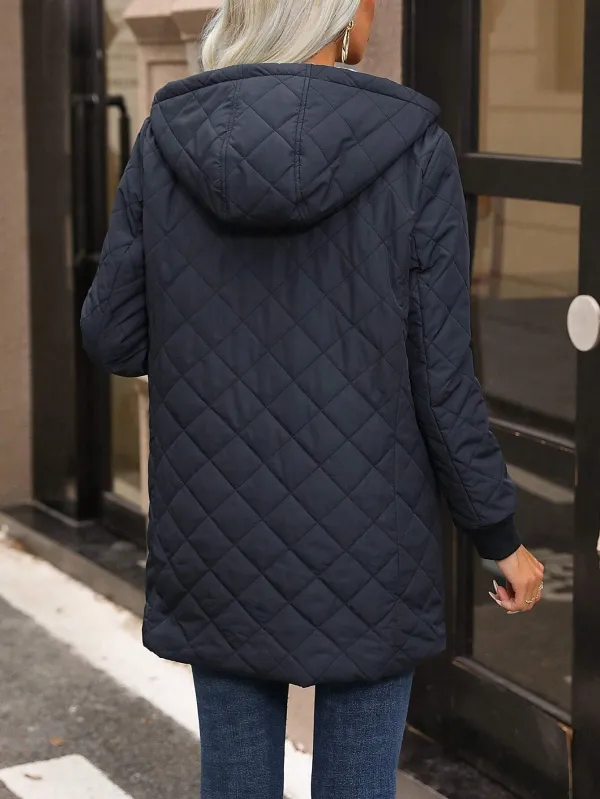 Zip Up Hooded Teddy Lined Quilted Coat