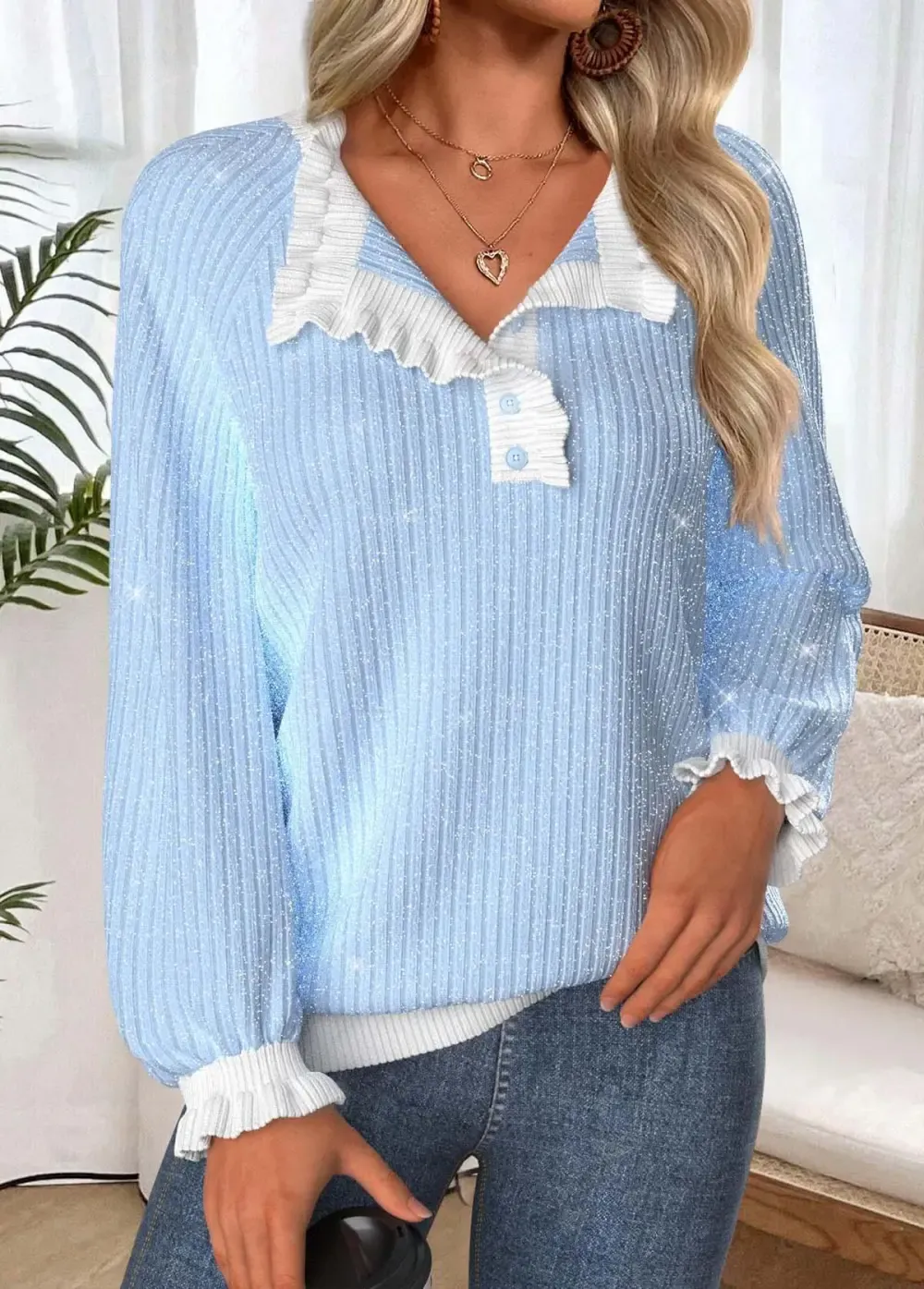 Light Blue Tummy Coverage Long Sleeve Sweatshirt