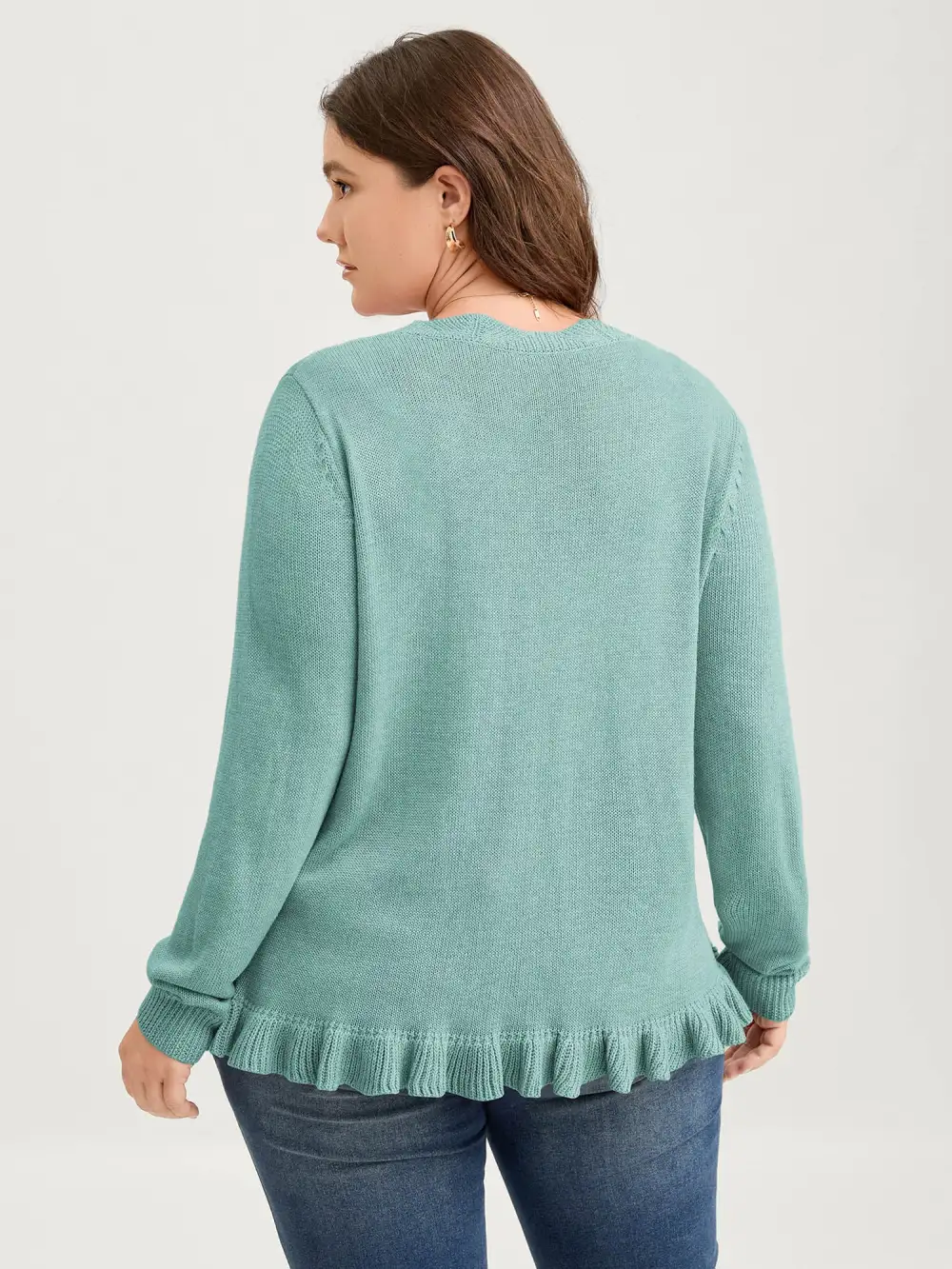 Supersoft Textured Floral Button Ruffled Hem Knit Cardigan