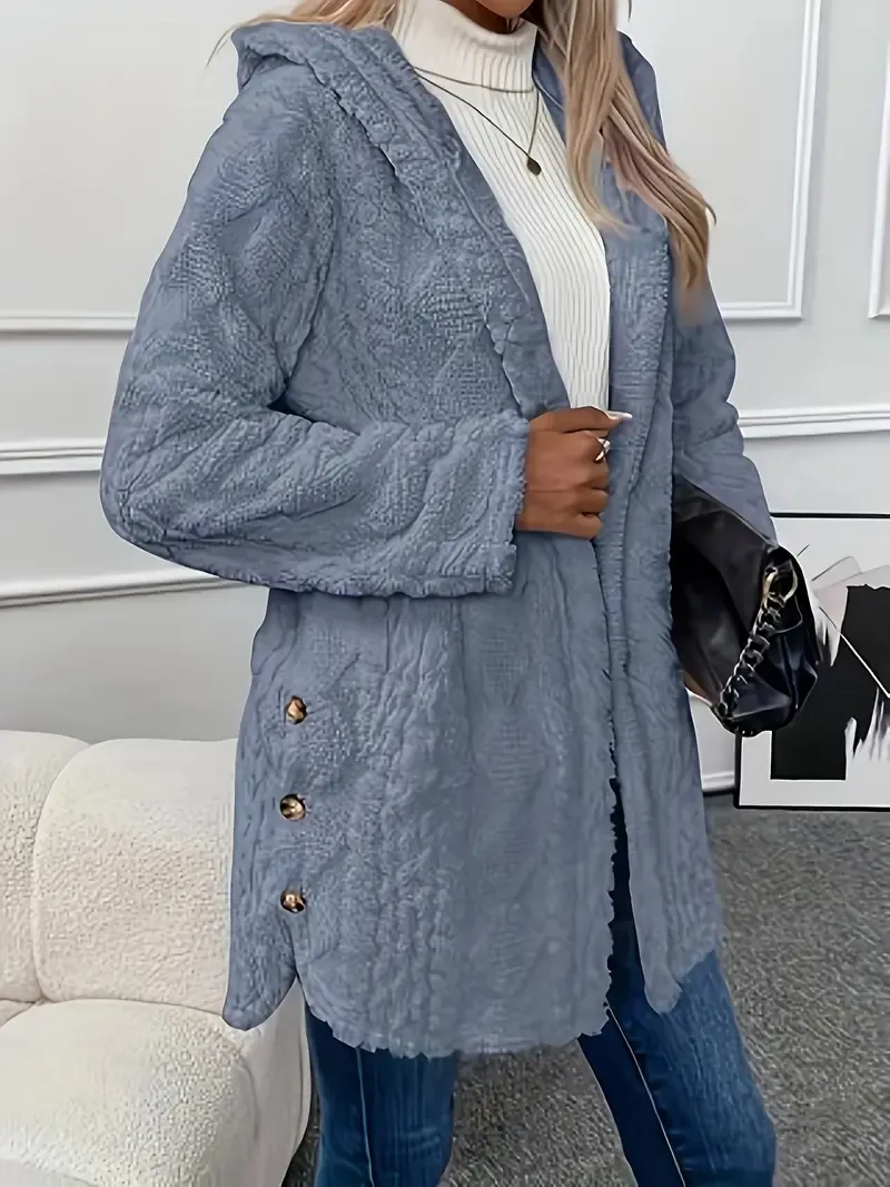 Luxurious Faux Fur Teddy Coat - Elegant Long Sleeve Split Side Hooded Outwear for Women - Soft, Warm, and Chic Winter Clothing