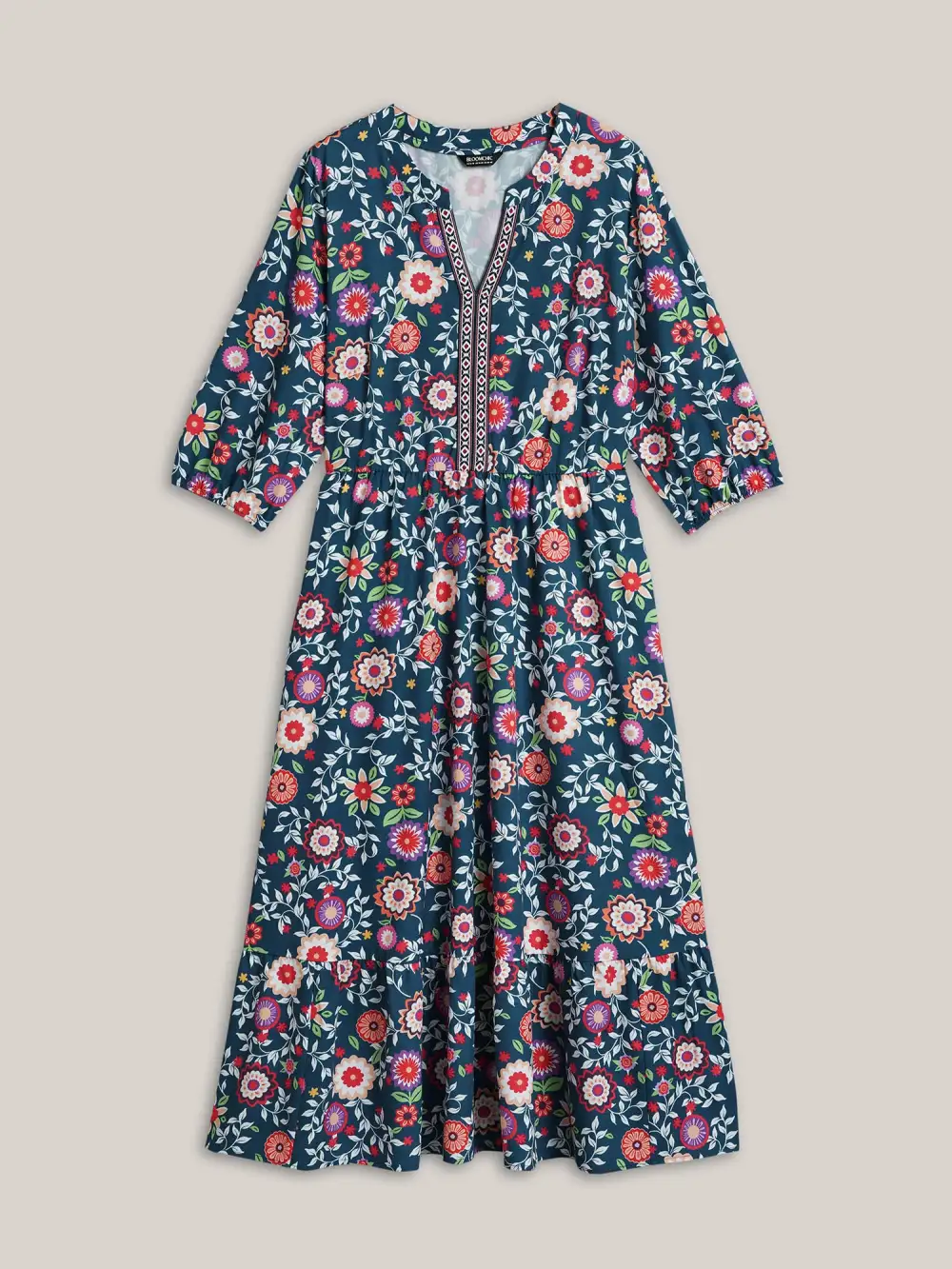 Floral Print Stretchy-Waist Pockets Maxi Dress
