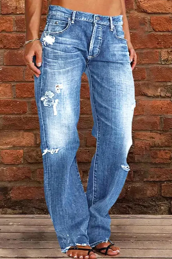 Casual Cut Out Distressed Jeans